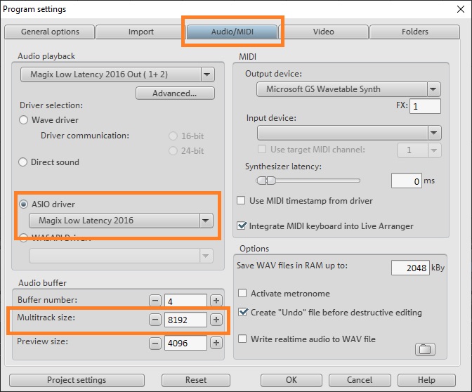 latency problems in magix audio studio