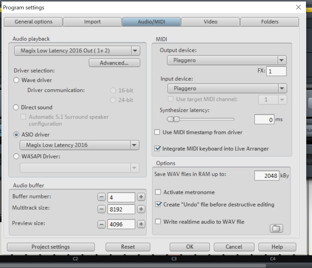 Audio import. Audio Buffer Size.